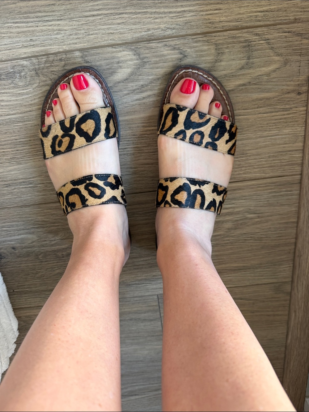 Sam Edelman Leopard Print Double-Strap Slide Sandals in Tan and Black